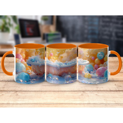 3D Design 11oz Accent Mugs – Ceramic Coffee Cup with an Orange Handle and Interior