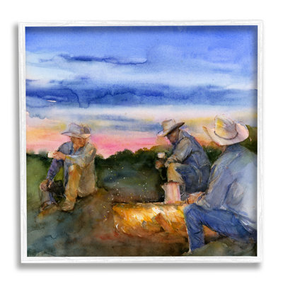 Cowboys around Campfire by John Keeling Single Picture Frame Print on Canvas
