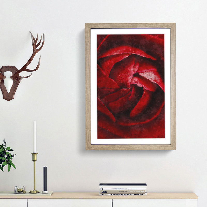 Petals of Red Flower - Picture Frame Graphic Art Print, Oak Framed, 33cm H x 24cm W x 2cm D