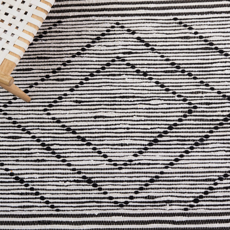 Striped Kilim Flat Weave Cotton Geometric Rug, Rectangle 5' x 8'