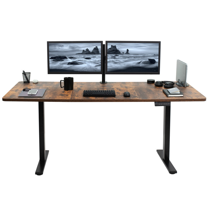 VIVO Electric Dual Motor 71” x 30” Standing Desk, E2B7B Series, Vintage Brown/Black