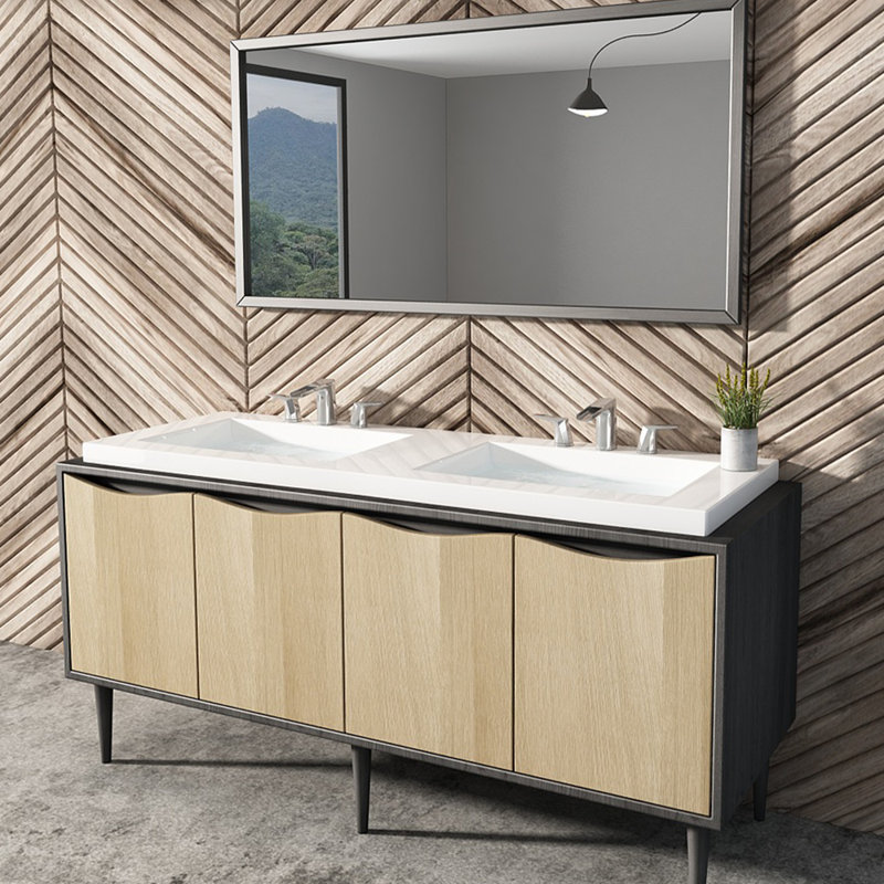 Robinet de salle de bain à 2 poignées avec drain, Chrome poli