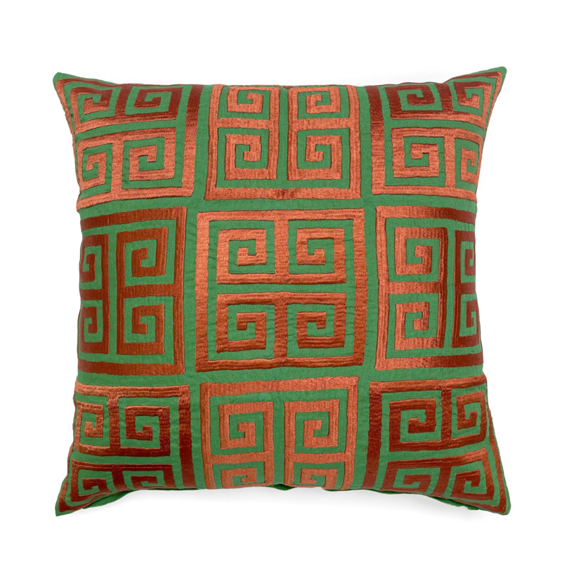 Geometric Linen Throw Pillow, Green/Brown