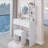 17" Round LED Mirror Vanity Table + Soft Cushion Stool Suit, Large Mirror, Touch Switch, 3 Colors, Adjustable Brightness, Large Desktop, Multi-Layer High Capacity Storage, Suitable For Small Space-1957431262