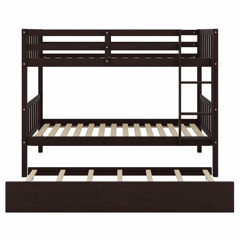 Detachable Wood Bunk Bed With Trundle, Converts To Two Beds, Space-Saving Design, Espresso