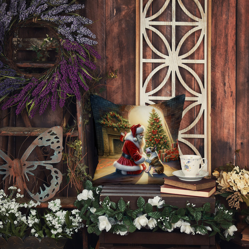 Coussin Bull Terrier and Santa Claus, H 14 po x l 14 po