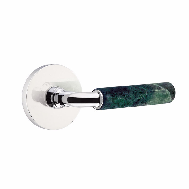 Ensemble de leviers d'intimité Emtek Select, rosette à disque, tige en R, poignée en marbre vert, l 6 po x L 6 po, Right