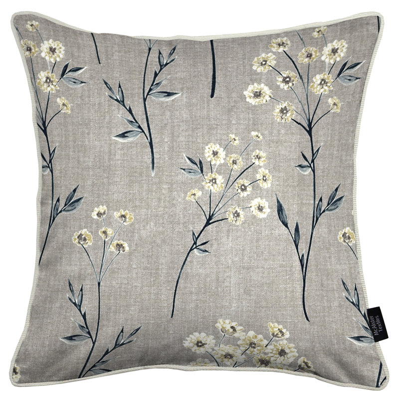 Fritts Indoor / Outdoor Floral Square Cushion, Soft Grey, 60cm x 60cm