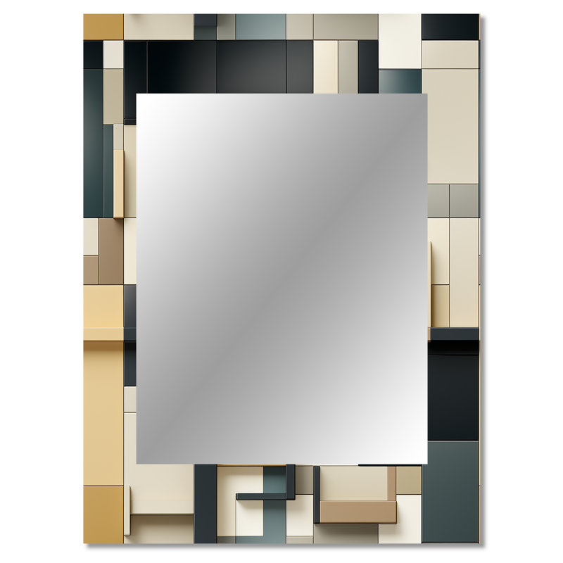 Heinrick Taupe Geometric Blocks Harmony - Geometric  Decorative Wall Mirror, Geometric Large Mirror, Printed Metal Art