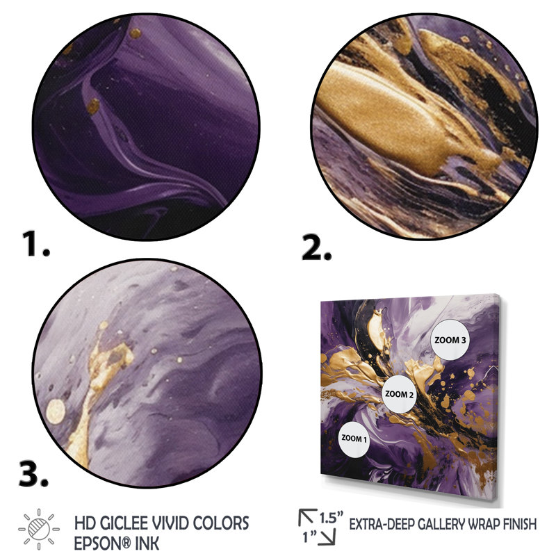 Mauve et or liquide Magic II - art mural abstrait, Sans cadre, H 24 po x l 24 po, Toile tendue
