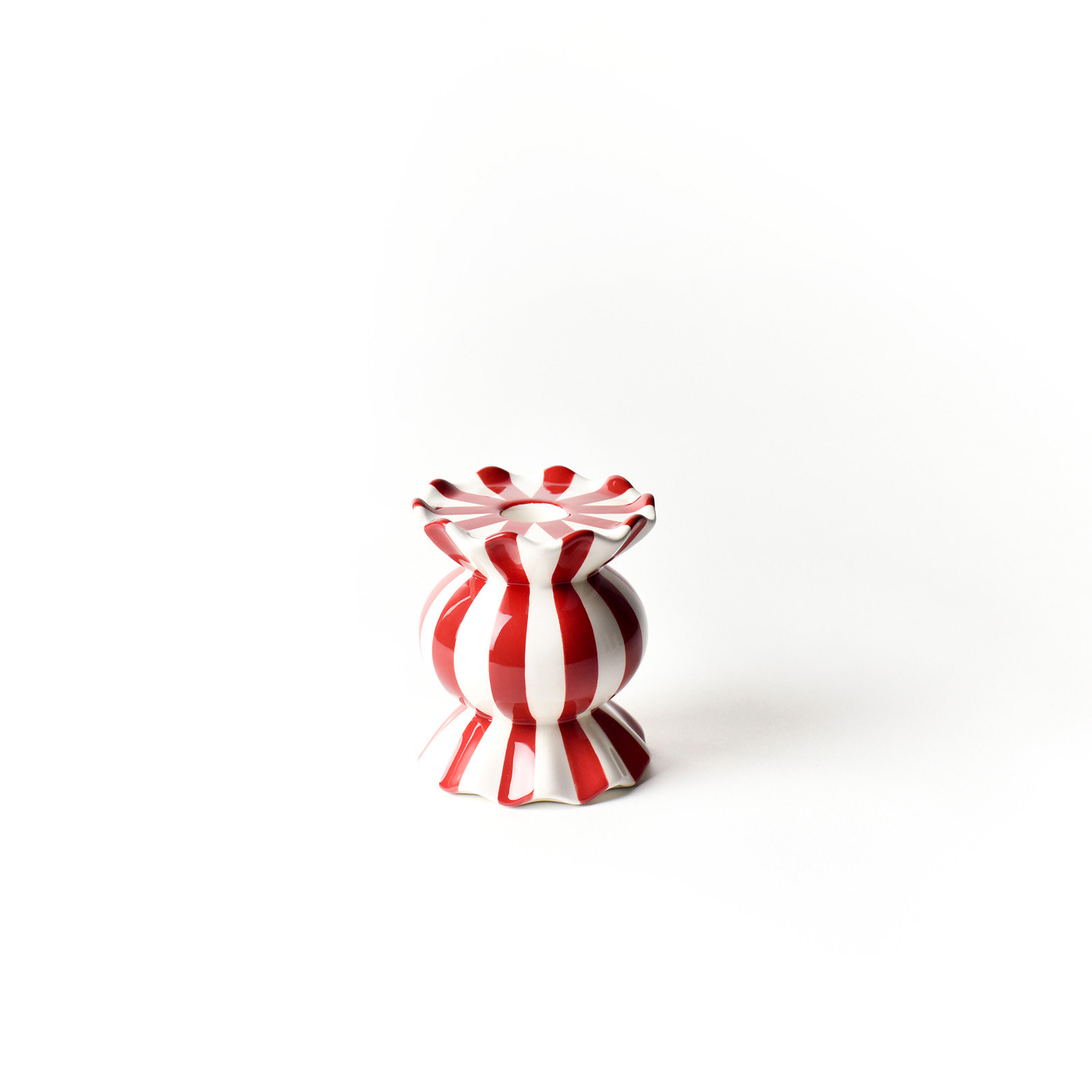 Red Stripe Ruffle Candlestick Holder, No, 4.13" H x 3.5" W x 3.5" D