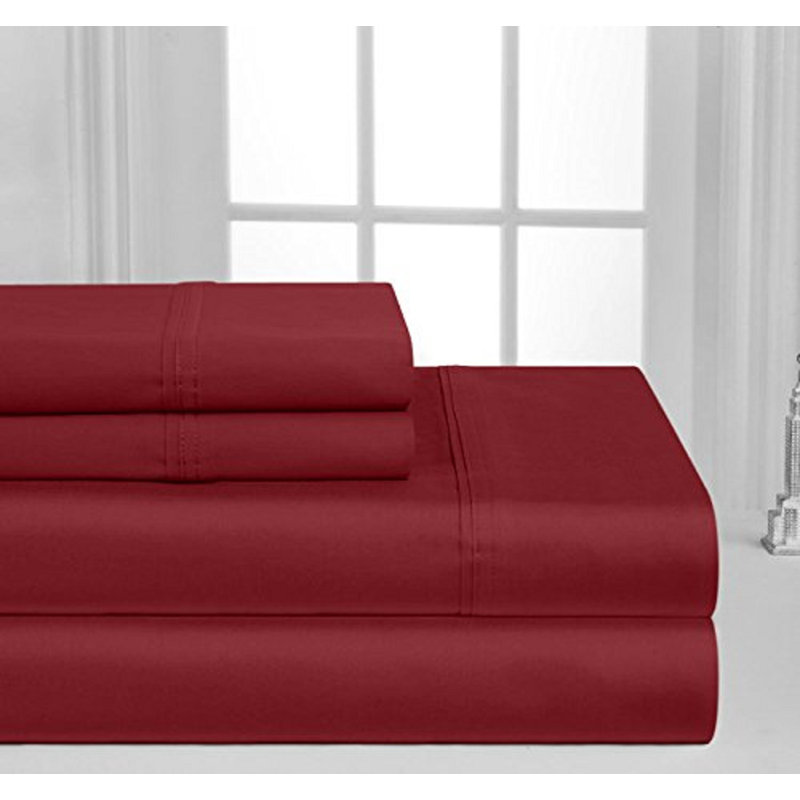 Ensemble de draps en coton de qualité égyptienne 600 fils, Bourgogne, Double + deux taies d'oreiller standard