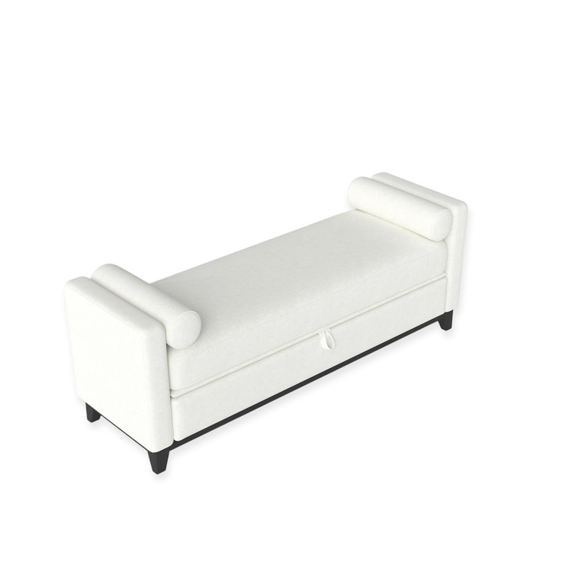Upholstered Storage Ottoman Bench With Large Hidden Storage, Beige