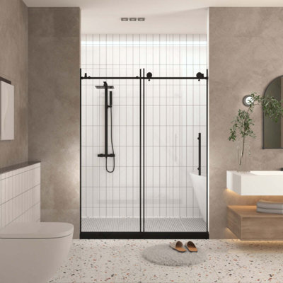 Frameless Shower Door, 1/4 "(6 Mm) Clear Tempered Glass, Explosion Proof Film, Stainless Steel Handle