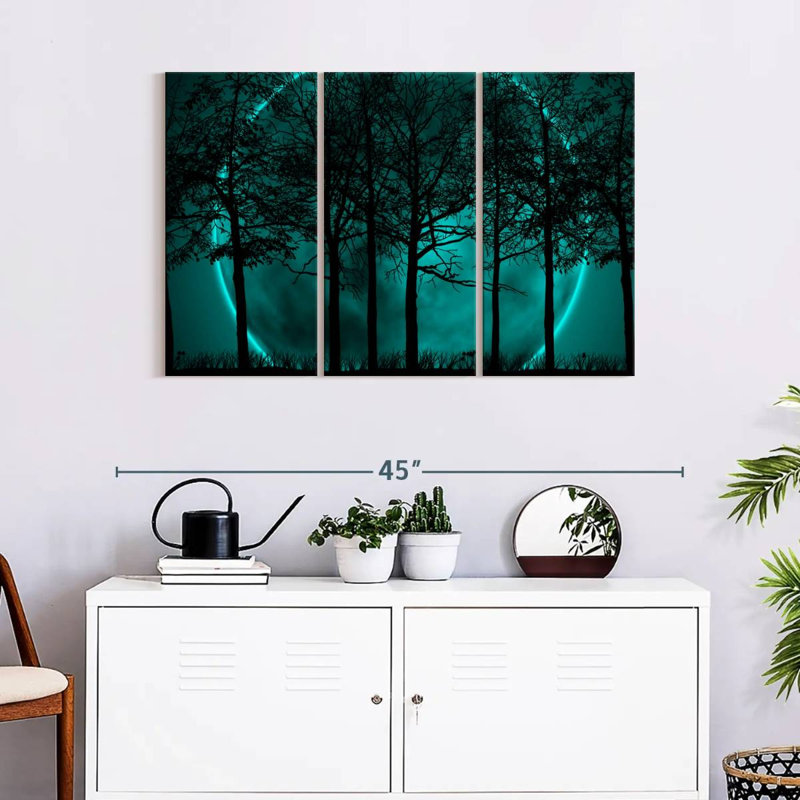 Silhouette de forêt turquoise sur toile, ensemble de 3 pièces, H 24 po x l 38 po x P 1,25 po