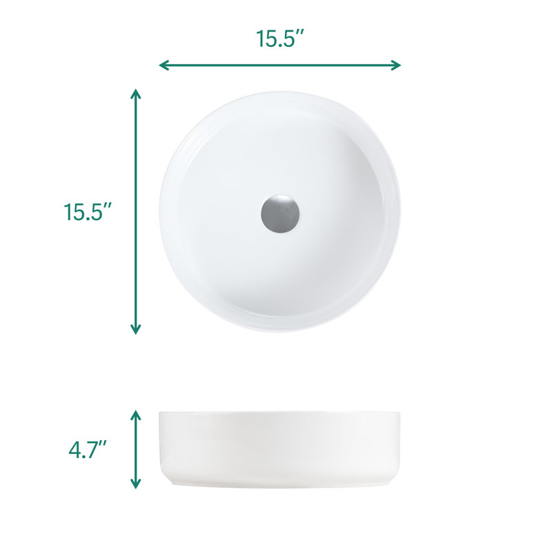 , Évier en céramique blanche de haute qualité avec chaleur et teinture brillantes, facile à nettoyer, forme ronde, dimensions de 15,19 po, 17,81 lb, idéal pour les salles de bain à la maison