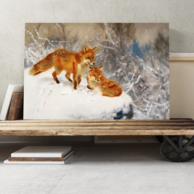 Two Foxes by Bruno Liljefors - Wrapped Canvas - Framed Print