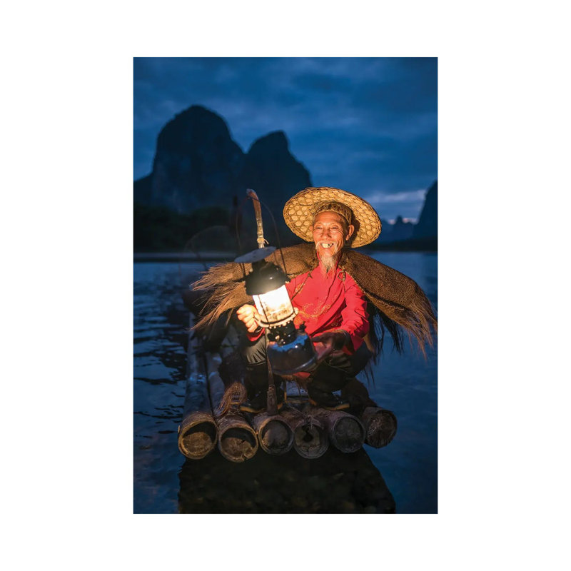 Chinese Cormorant Fisherman At Night On The Li River, Guangxi, Yangshuo, China by Jan Becke - Wrapped Canvas Print