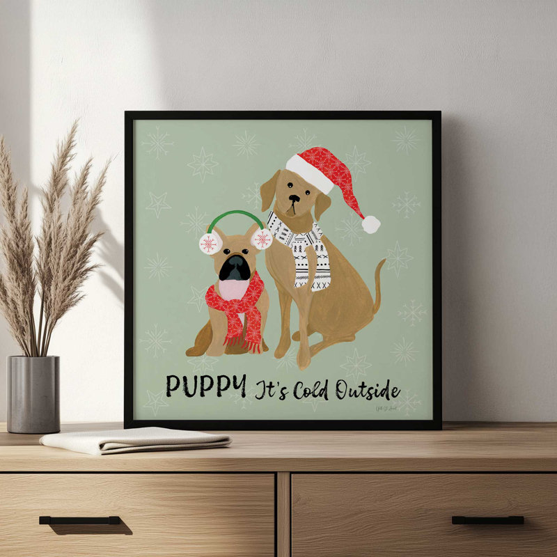 «Puppy It's Cold dehors II» par Yvette St. Amant, reproduction d'art, H 20 po x l 20 po, Blanc