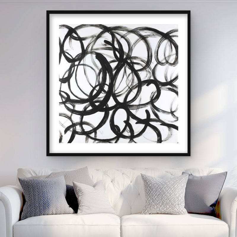 Abstrait imprimé de lignes bouclées - décor encadré noir mat