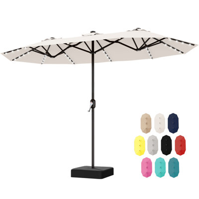 13FT Double-Sided Patio Umbrella with 48 Solar LED Lights, Extra Large Outdoor Umbrella with Crank System, UPF 50+ UV Protection, Water Repellent & Fade Resistant Canopy, 5+2+5 Steel Ribs for Pool, Deck, Backyard, Garden
