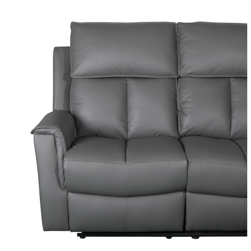 Bergamo Genuine Leather Reclining Sofa, Grey, 2