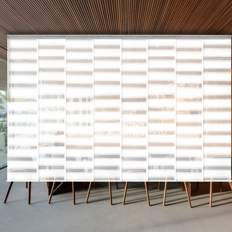 Macadamia 8-Panel Double Rail White Panel Track Extendable 130"-175"W, Panel width 23.5", 175"W x 116"L