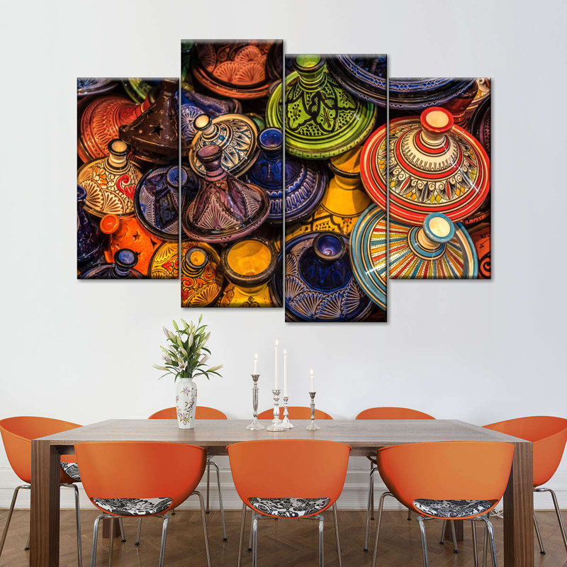 Ensemble de 4 pièces de poterie sur toile Exquise de Marrakech, H 27 po x l 43 po x P 1,25 po