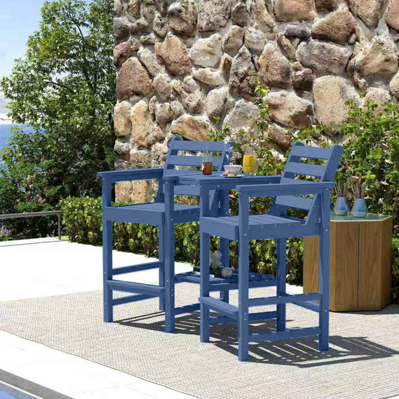 Outdoor Bar Height Adirondack Chairs (Set of 2) with Removable Trays, All-Weather HDPE for Patio, Deck & Pool, Dark Red