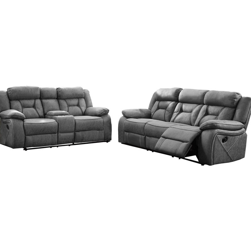 2 pièces inclinables et rembourrées gris performance, inclinaison manuelle pour plus de confort, conception murale peu encombrante, avec porte-gobelets de console de rangement, salon de 84 po de largeur en microfibre enduite,