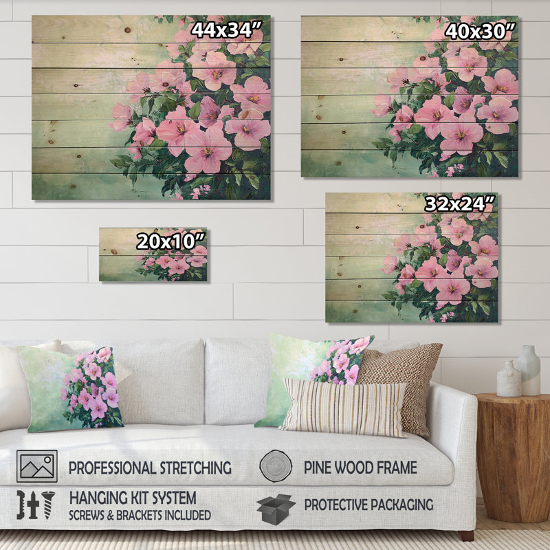 Printemps symphonie de fleurs - Art mural traditionnel en bois sur bois de pin naturel, H 30 po x l 40 po