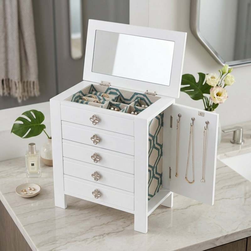 Armoire pour bijoux avec miroir Knag, Blanc