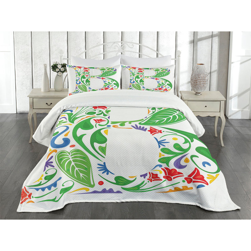 Ambesonne Letter B Bedspread Capital B Spring Herbs Multicolor, King Coverlet/Bedspread + 2 Pillow Shams