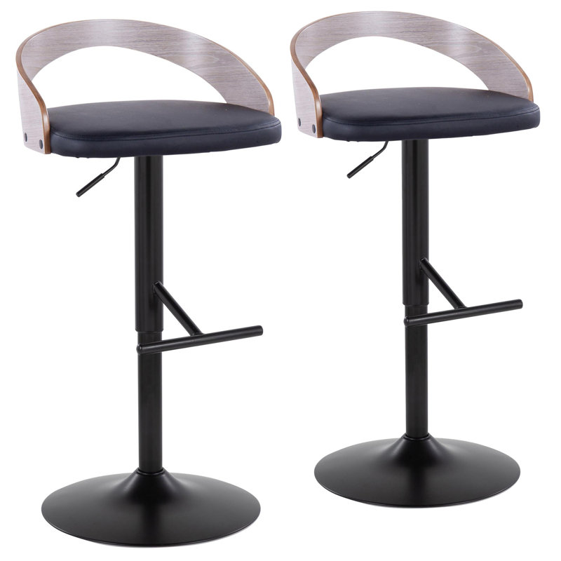 Tabouret de bar réglable Laurenzio avec repose-pieds droit en T, Noir / gris, Noir