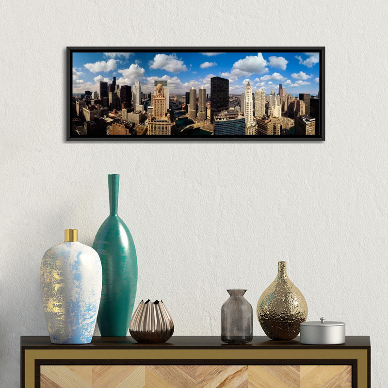 « horizon from lake michigan, chicago, illinois », reproduction de photo sur toile, H 12 po x l 36 po x P 1,5 po, Cadre noir