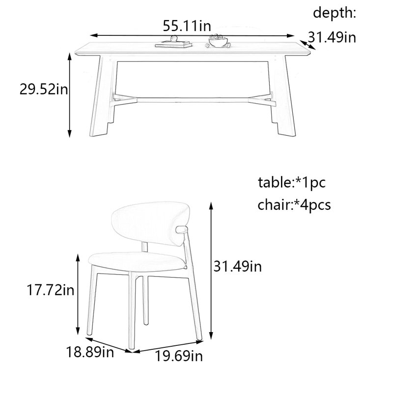 Ensemble de table et de chaises élégantes, H 29,52 po x L 55,11 po x l 31,49 po