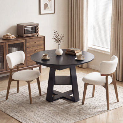 Devane Extendable Round Dining Room Set With 2 Upholstered Chairs, 3-Piece Kitchen Table And Chairs With Hidden Storage