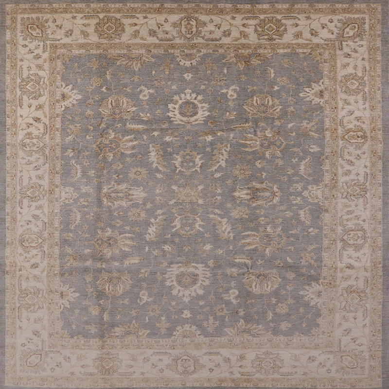 Tapis bleu / beige Kachazun, Carré 6 pi