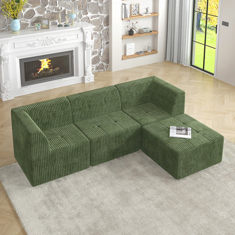Canapé modulaire en L, Tissu vert