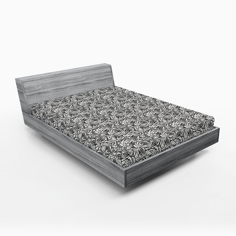 Drap-housse Ambesonne, Gris anthracite, gris, noix de coco / floral, Drap-housse très grand californien