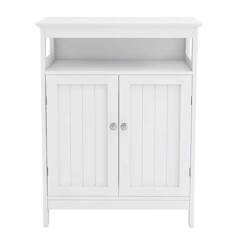 White Bathroom Floor Storage Cabinet With Double Shutters, Coated , Spacious, Easy To Put Together Unit Finish, Spacious Storage, Assembly Guidance