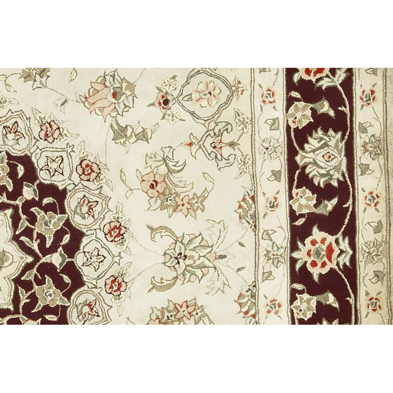 Hand-Knotted High-Quality Ivory and Wine Area Rug