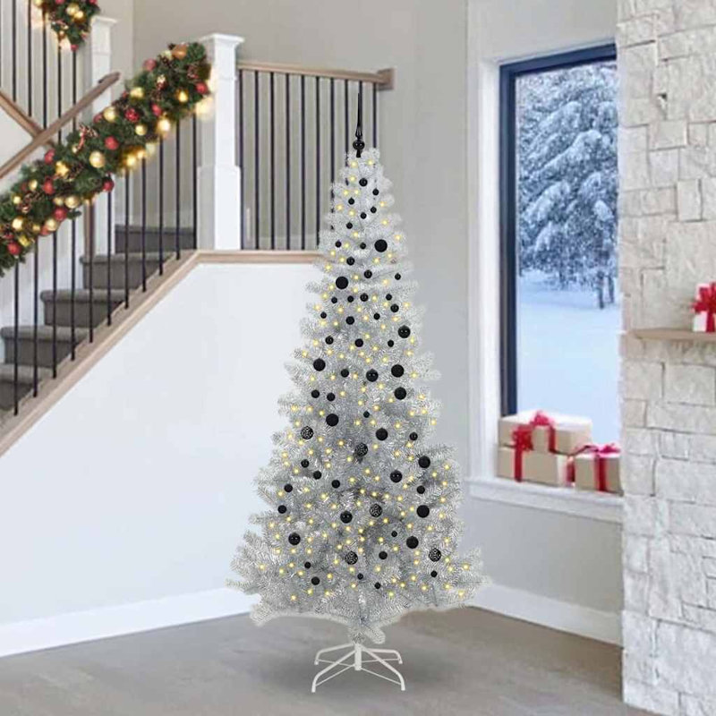 vidaXL Christmas Tree with 300 LEDs with Stand Silver PET, 7.87 ft
