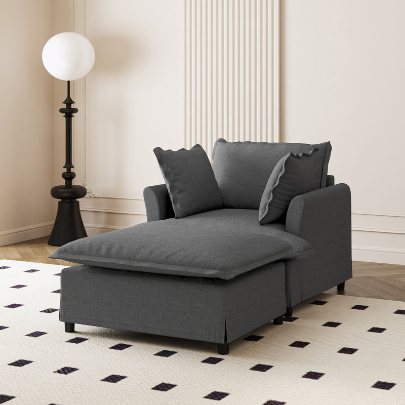 Fauteuil avec repose-pieds et repose-pieds en chenille, Gris