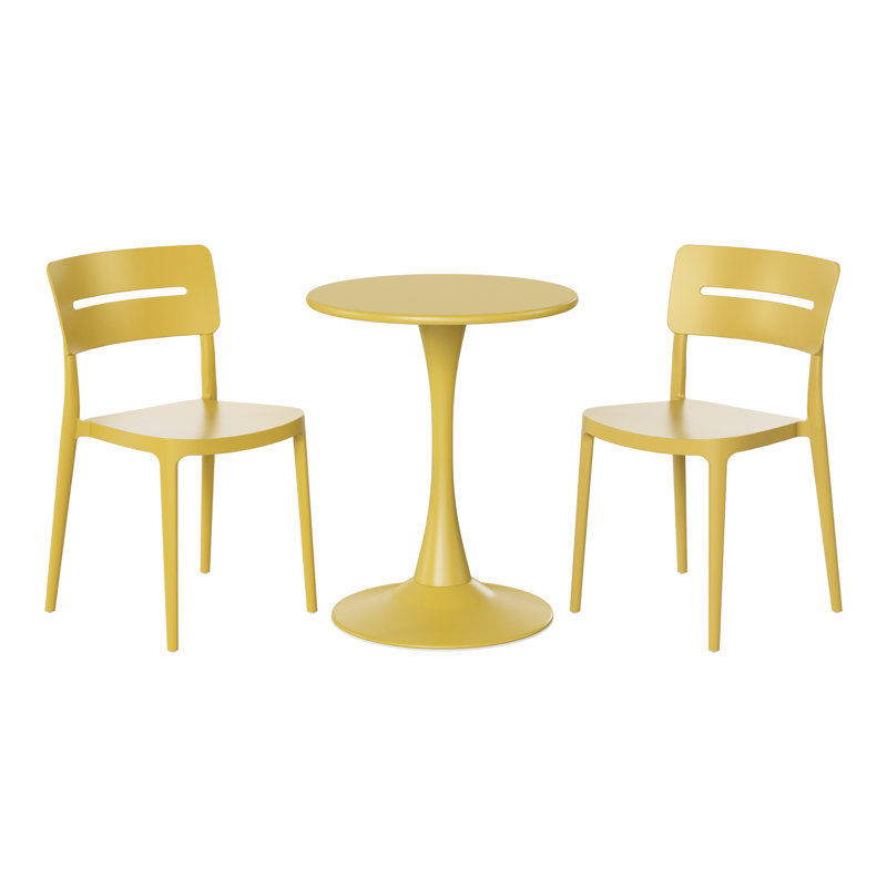 Ensemble repas extérieur 2 personnes, H 28,5 po x l 23,5 po x P 23,5 po, Yellow, 2