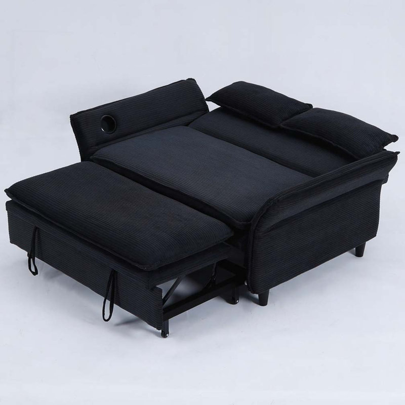 Canapé-lit réglable en tissu Corduroy, Black