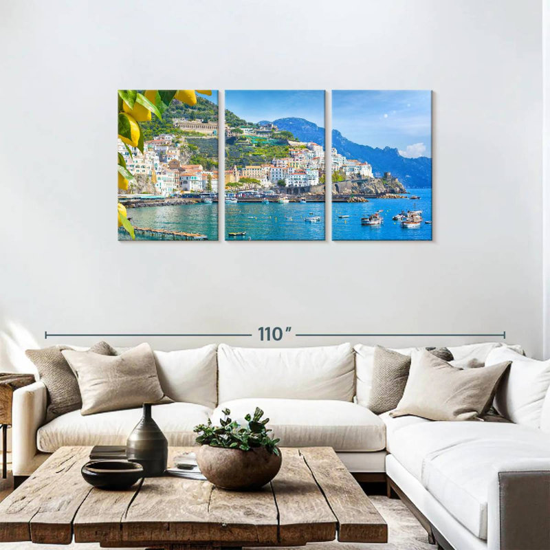 «Sunny Amalfi Coast», reproduction d'art sur toile, H 36 po x l 74 po x P 1,25 po