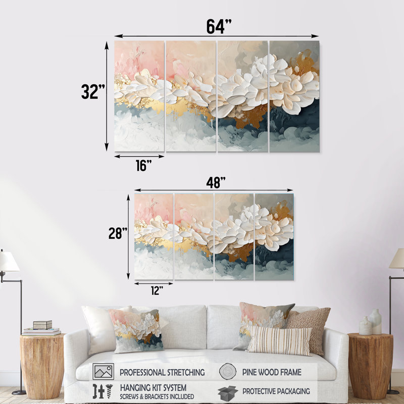 «White Brushstroke Abstract Paint II - Abstract Collages», art mural sur toile, H 32 po x l 64 po
