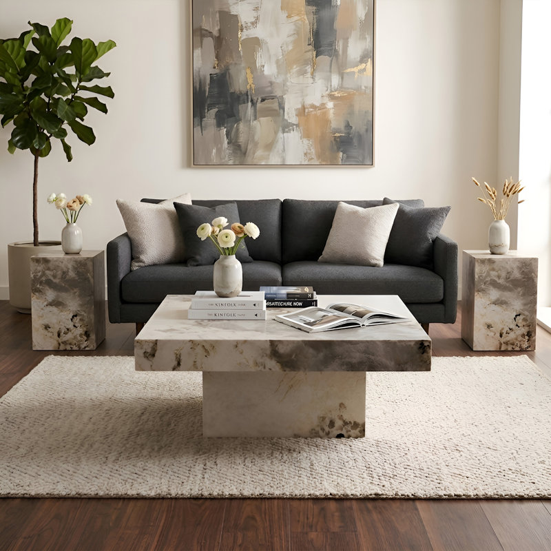 3-Piece Coffee Table Set Coffee Table And Two End Tables, Beige