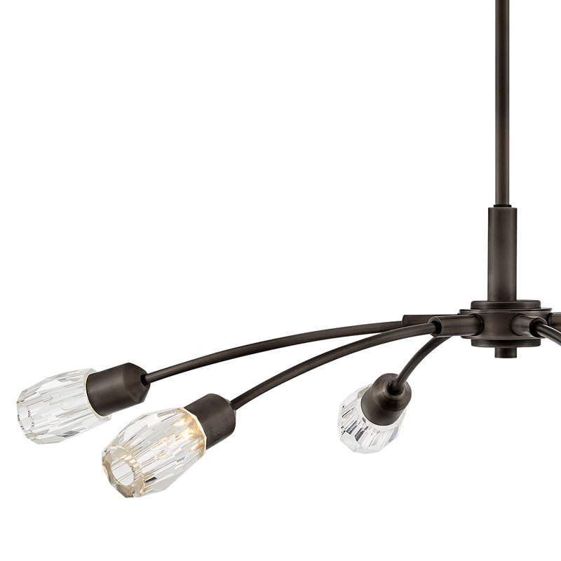 Atera 6 - Light Steel Dimmable Sputnik Modern Linear Chandelier, 9.5" H x 45" W x 45" D, Black Oxide